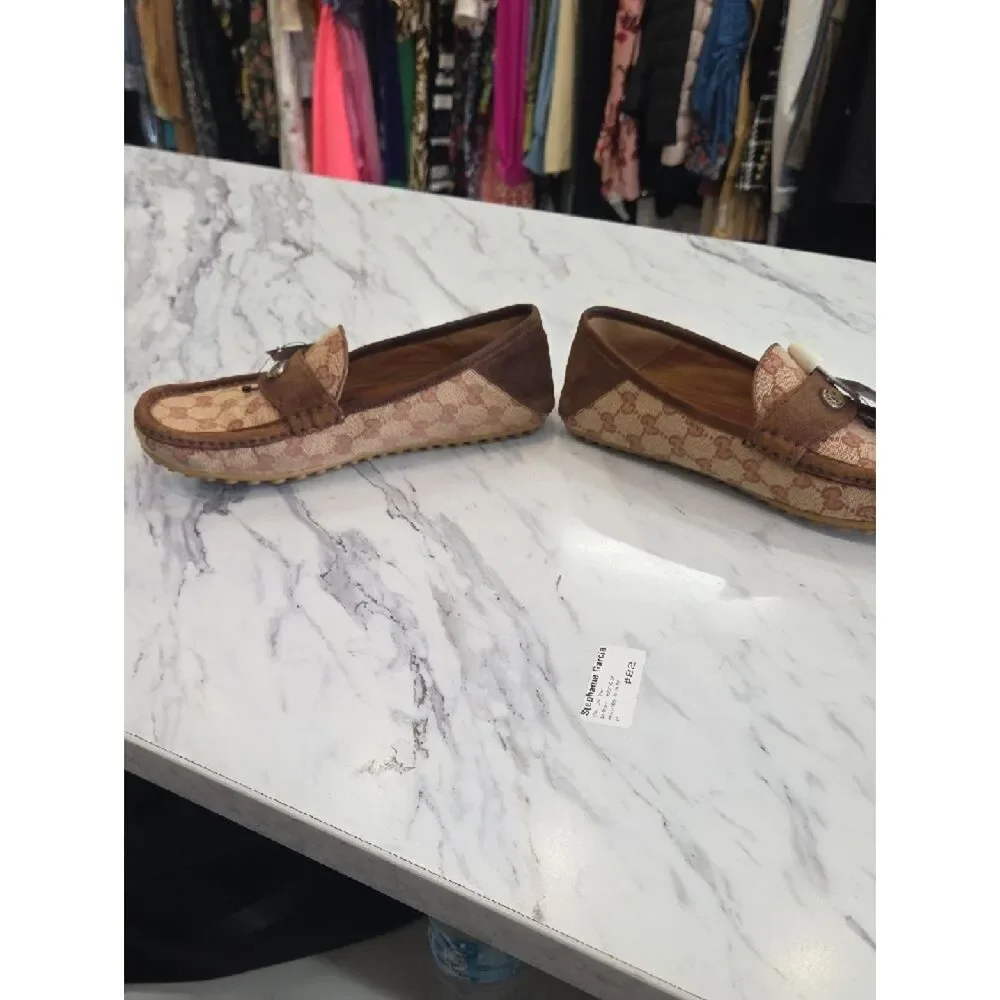 Gucci Brown Monogram Suede Driving Loafers